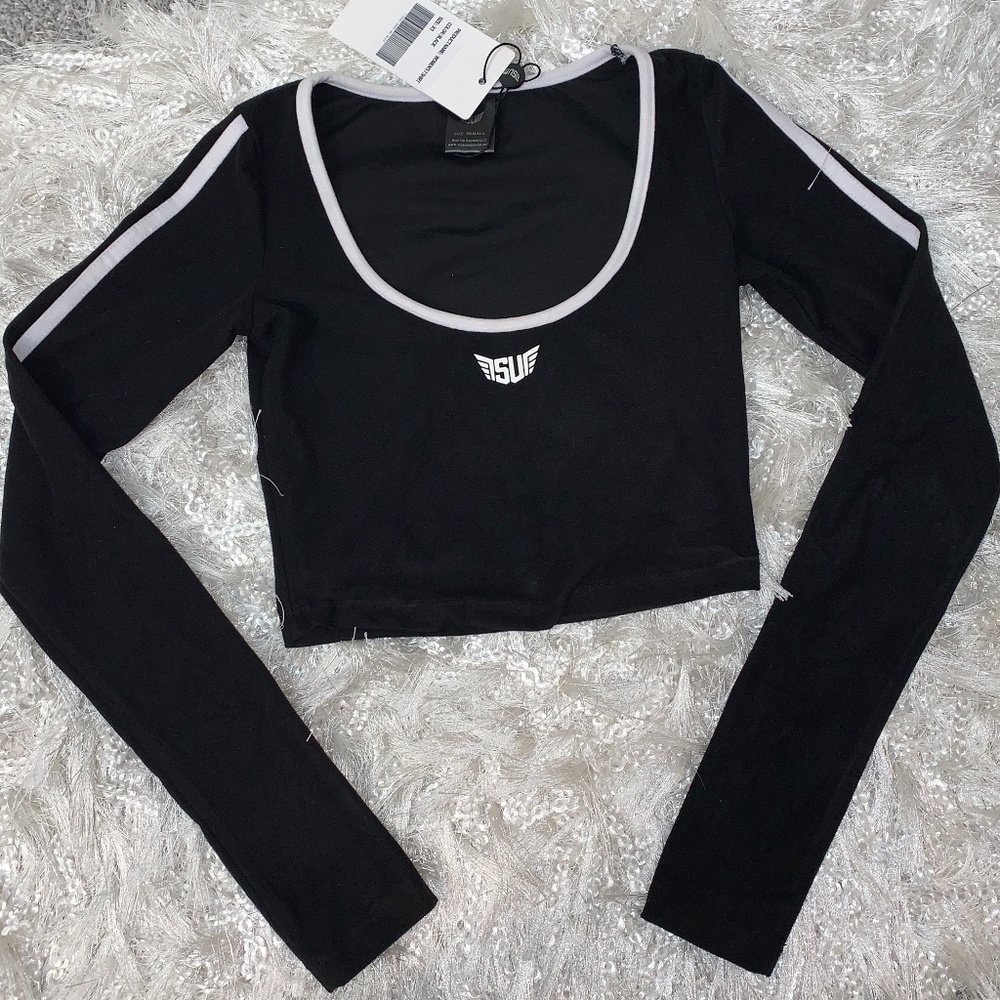 SIZEUP WOMENS LONG SLEEVE BLACK CROP TOP